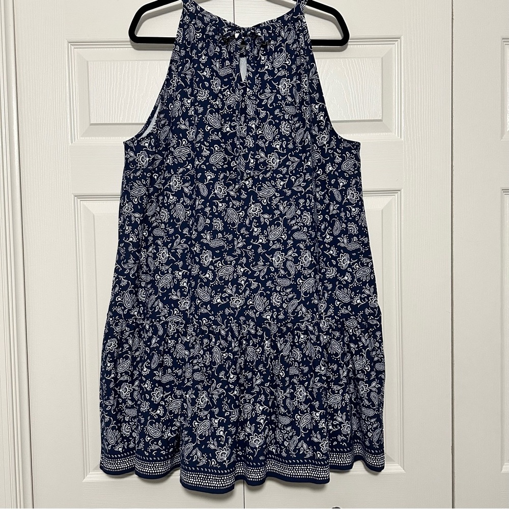 Ann Taylor LOFT Bandana Flounce‎ Mini Halter Dress in Navy Size XL NWT - Picture 3 of 9
